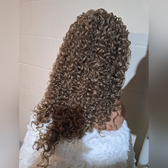 Curly Brown Human Hair Blend Lace Front Wig - Picture 8 of 8